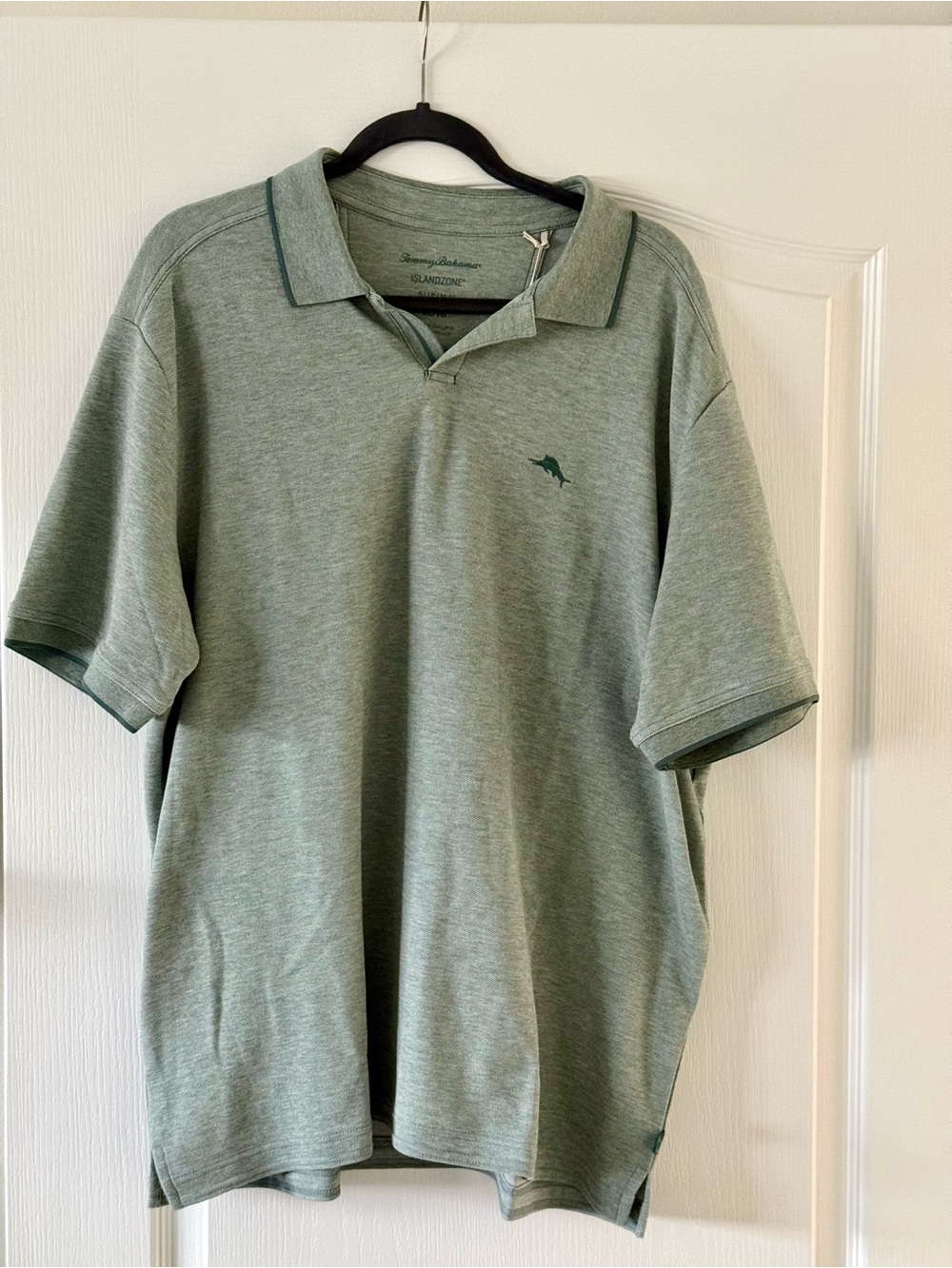 Tommy Bahama Heather Sage Green Polo with Embroidered Marlin